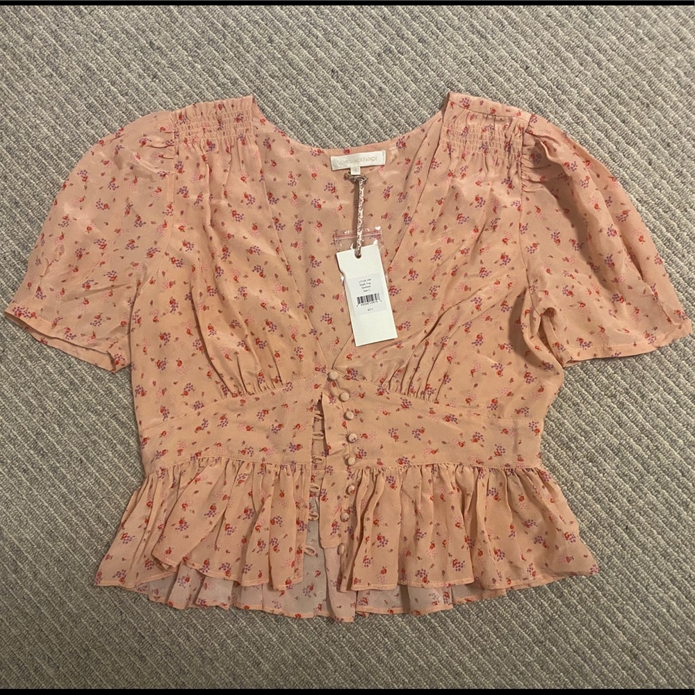 LoveShackFancy NWT Pink Button Up Floral Blouse